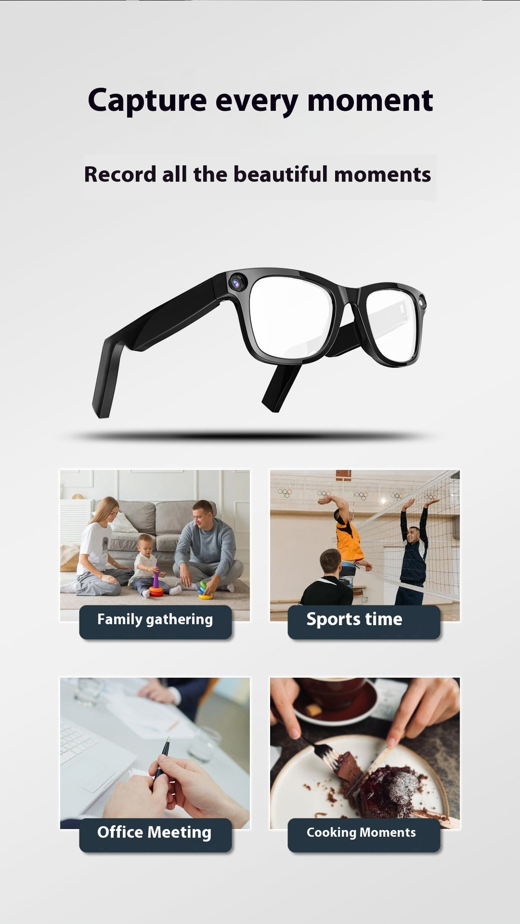 Lunettes Intelligentes avec Caméra IA – Smart Glasses Connectées, Capture Photo/Vidéo et Fonctions Assistées