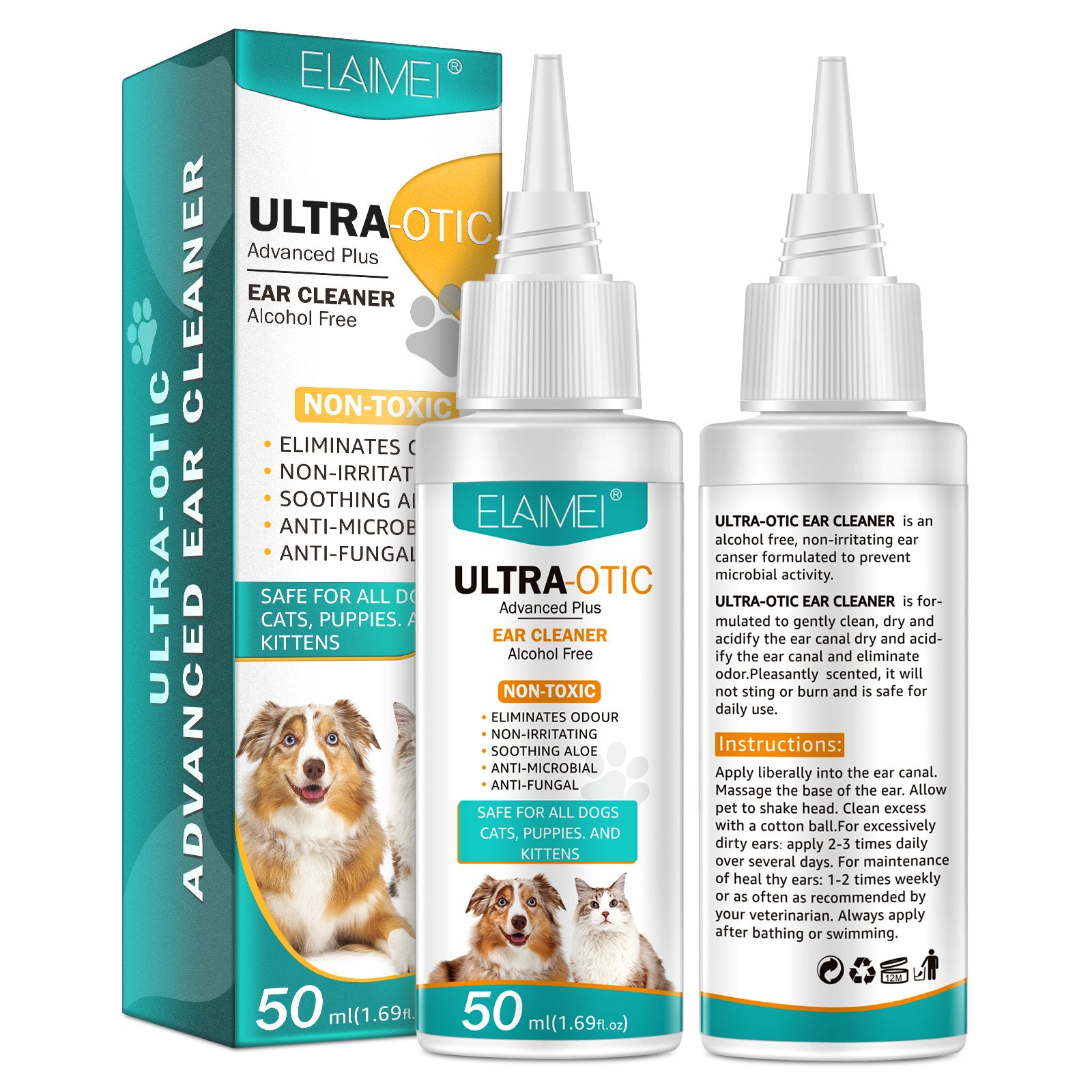 Nettoyant pour Oreilles d’Animaux 50 ml – Solution Douce pour Chiens et Chats