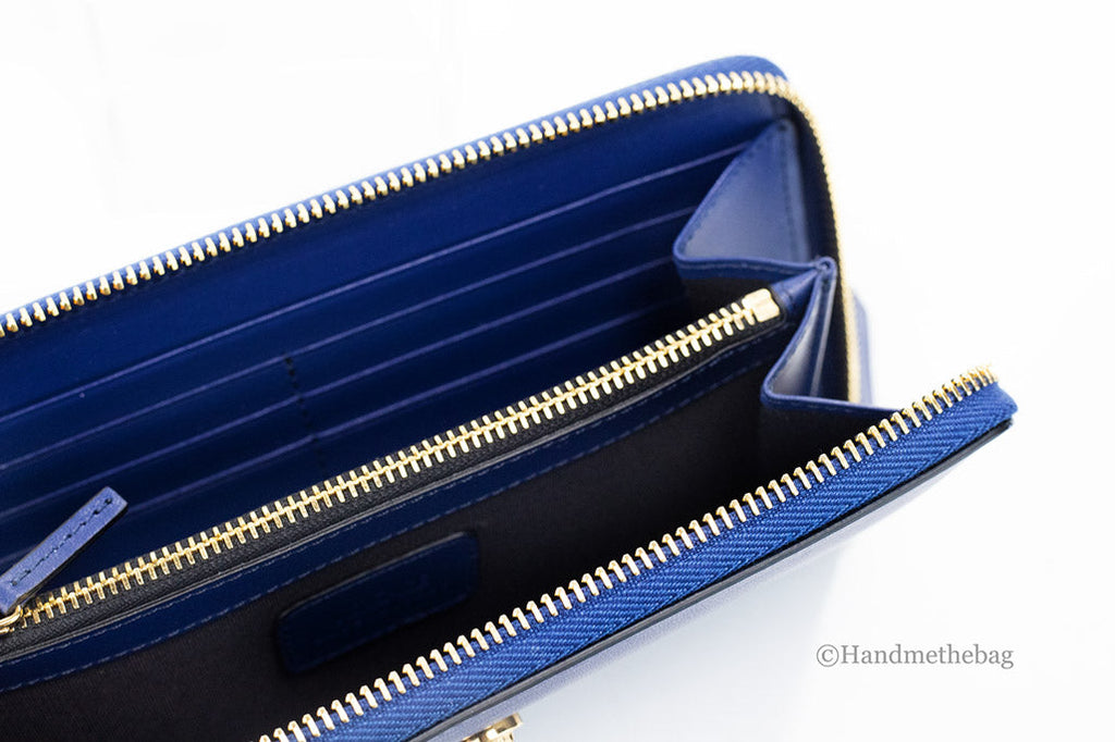 Portefeuille Continental en Cuir Bleu Marine – Style Méduse, Élégant et Spacieux