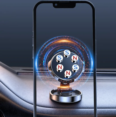 Support Magnétique Rotatif pour Téléphone de Voiture – Réglable en Hauteur, Rotation 360°, Fixation Stable