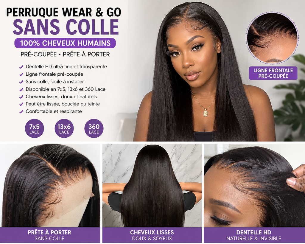 Perruque en Cheveux Humains HD Lace Wear & Go – Sans Colle, Pré-coupée, Prête à Porter