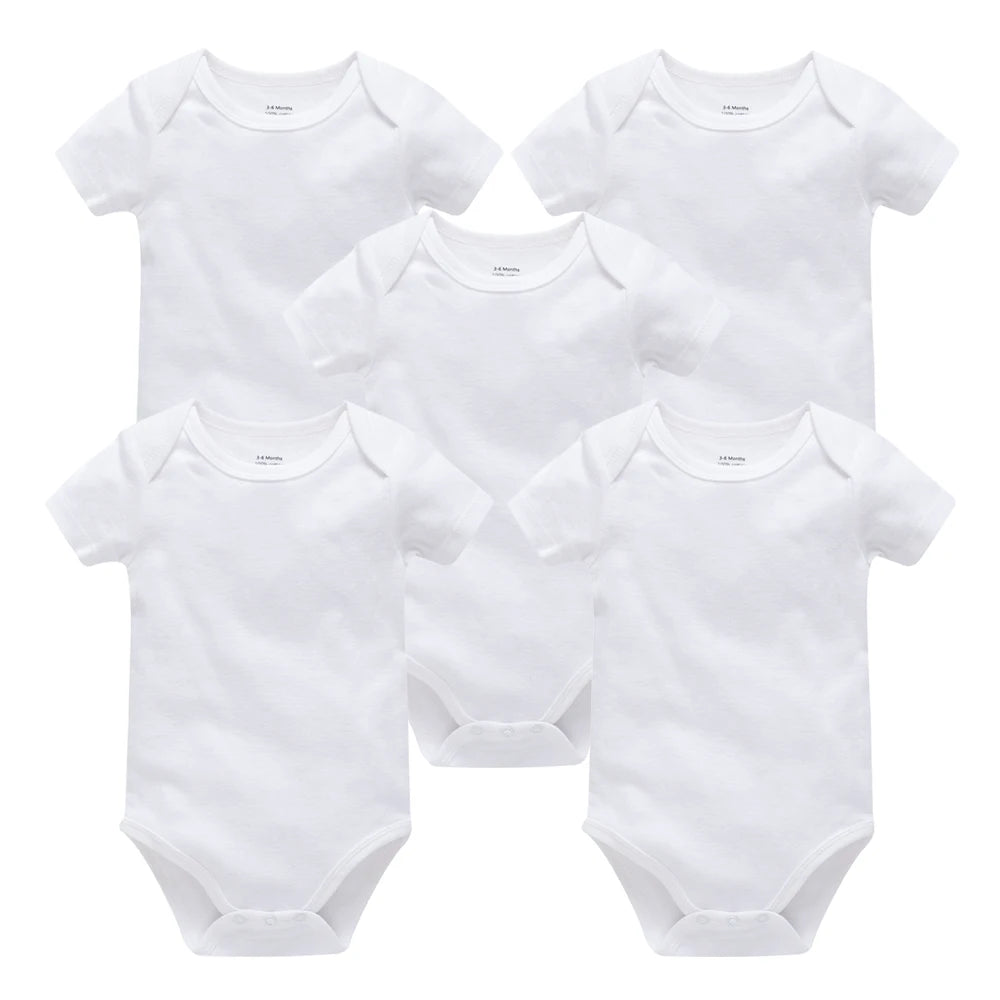Lot de 3 ou 5 Bodies Bébé en Coton – Manches Courtes, Unis, Doux et Confortables, 0 à 24 Mois