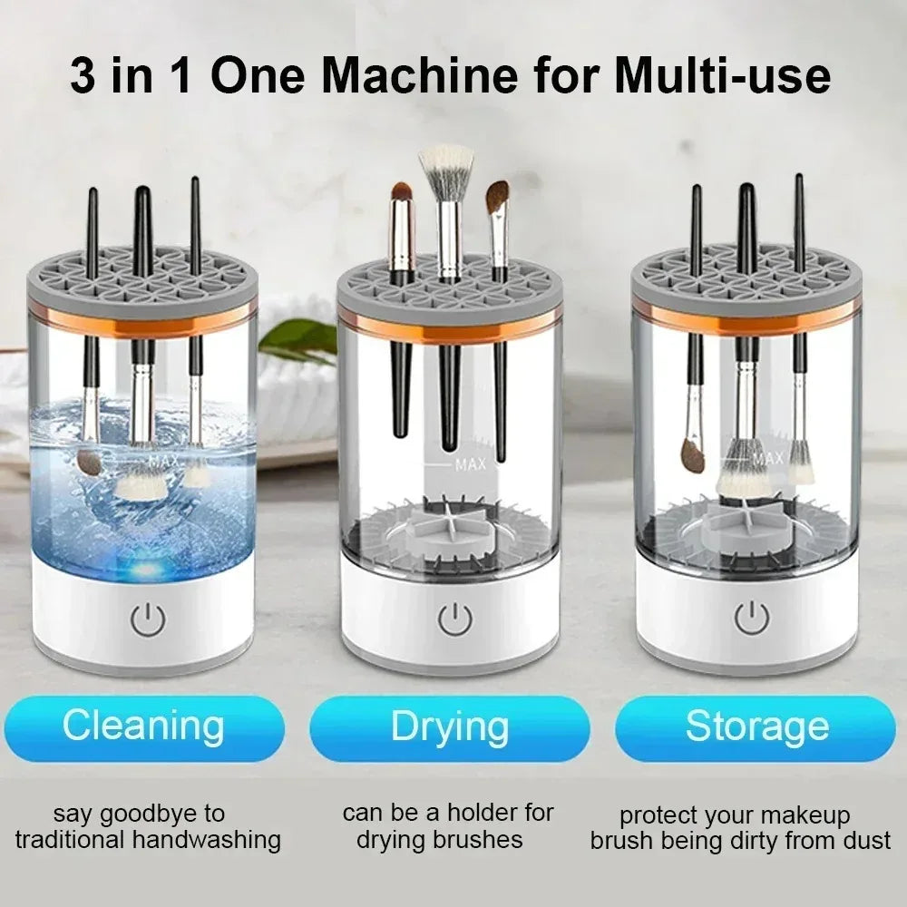 Nettoyeur électrique de pinceaux de maquillage 3-en-1 USB – Lavage et séchage rapide