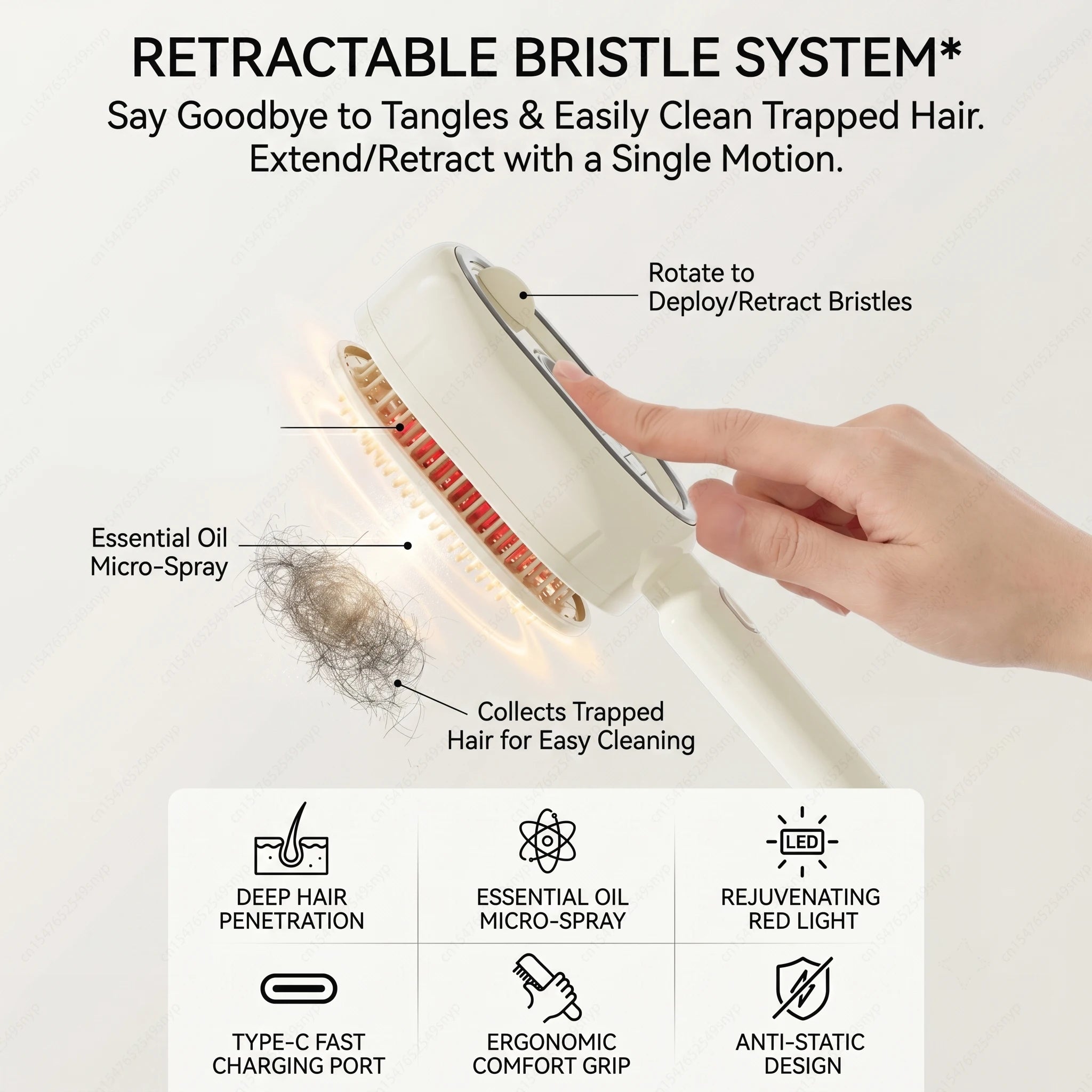 Brosse électrique 3-en-1 pour cheveux – Massage, vapeur et démêlage rechargeable