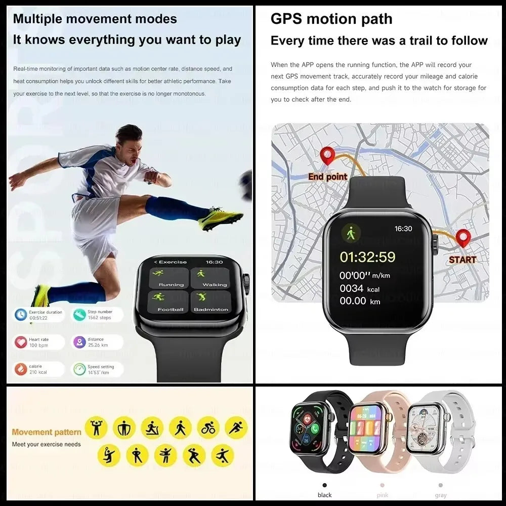 Montre Connectée GPS Série 10 – Appels Bluetooth, Musique & Vidéo, NFC, Étanche, Suivi Santé, Compatible Android & iOS