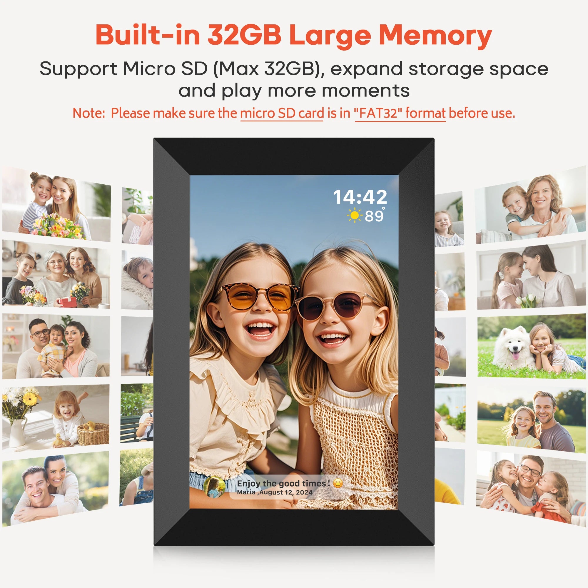 Cadre Photo Numérique Frameo 10,1" WiFi – Écran Tactile HD IPS 1280 × 800, 32 Go, Partage Instantané de Photos, Montage Mural