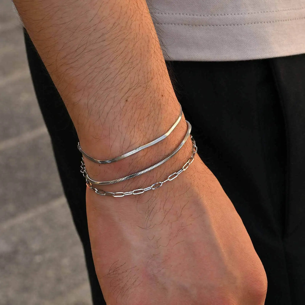 Lot de 3 Bracelets à Chaîne pour Homme – Acier Inoxydable Réglable, Style Minimaliste Hip-Hop