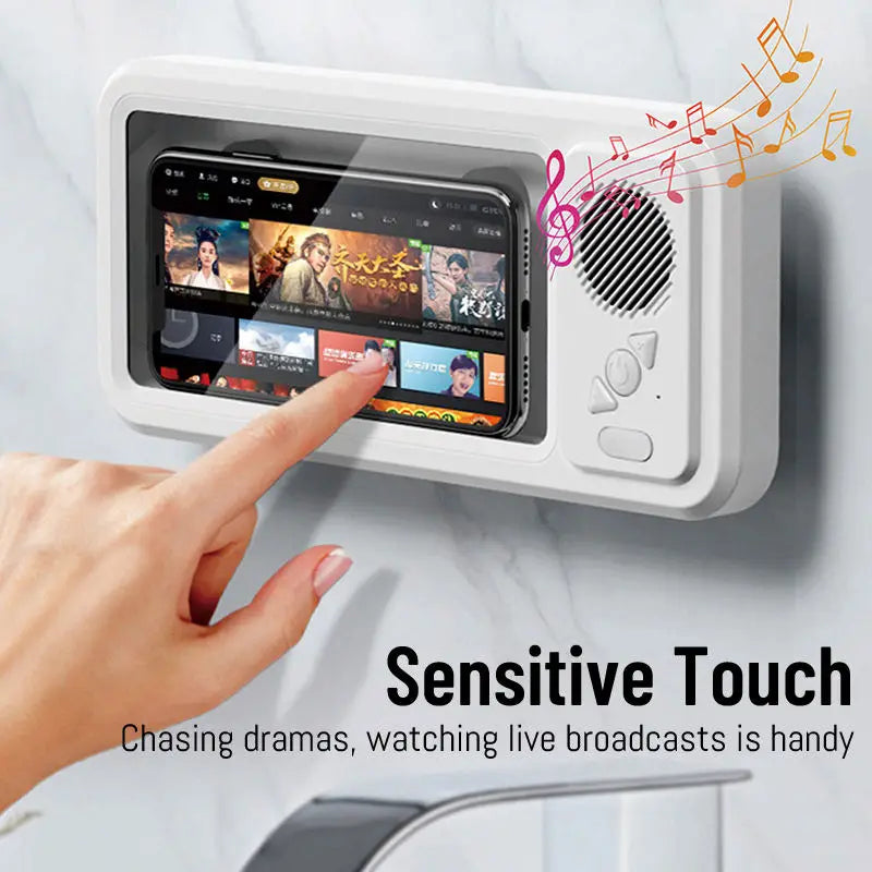 Coque Étanche pour Téléphone avec Haut-Parleur Bluetooth – Support Mural Anti-Buée pour Douche, Salle de Bain et Cuisine