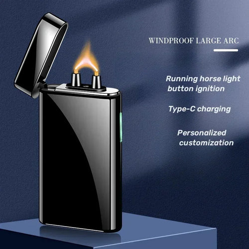 Briquet Électrique à Arc Rechargeable USB-C – Briquet Coupe-Vent en Métal avec Écran LED, Allume-Bougie et Allume-Cigarette Portable
