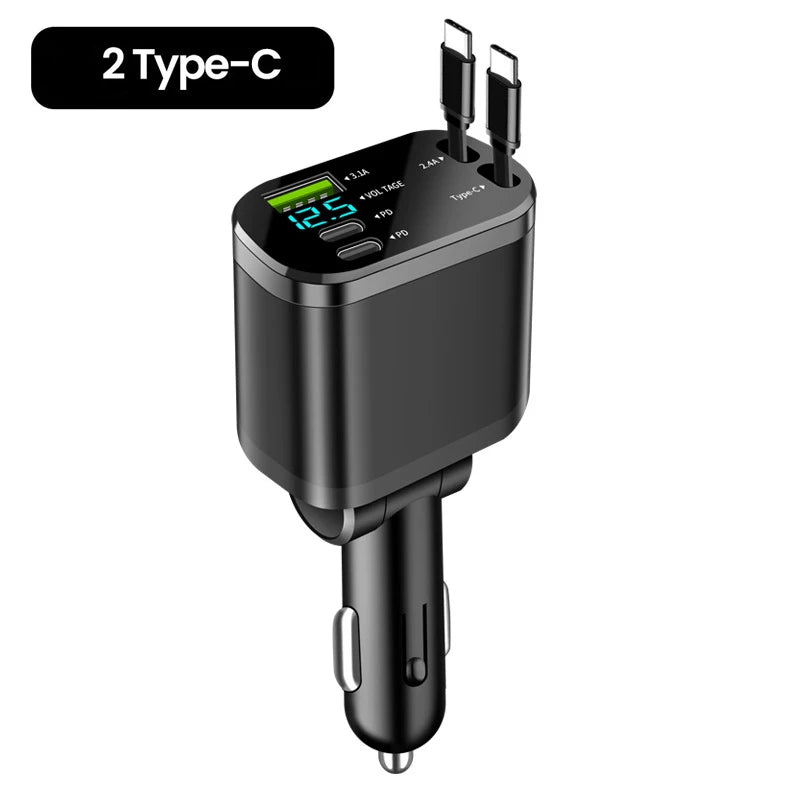 Chargeur de voiture rétractable 150W 5-en-1 – Charge rapide USB