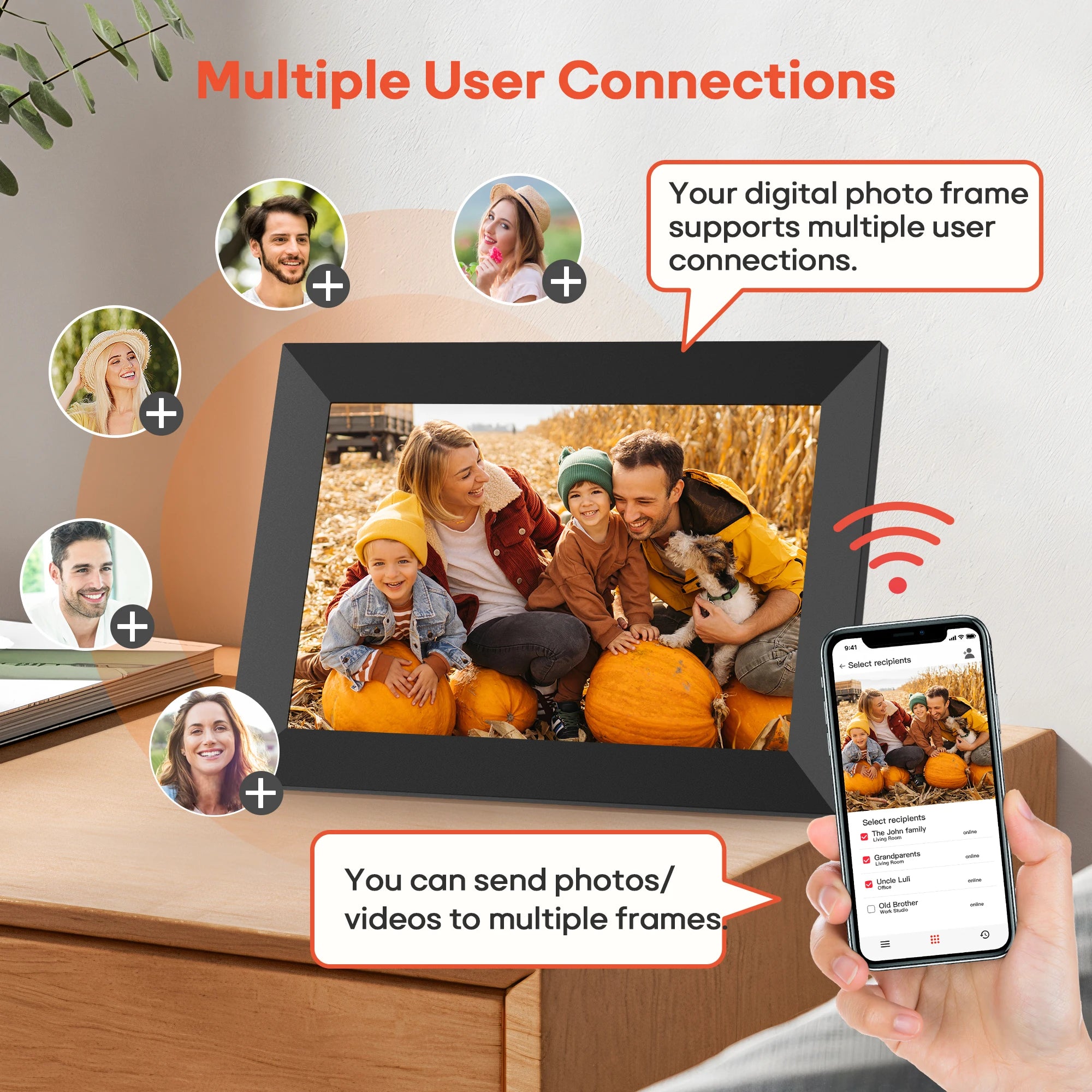 Cadre Photo Numérique Frameo 10,1" WiFi – Écran Tactile HD IPS 1280 × 800, 32 Go, Partage Instantané de Photos, Montage Mural