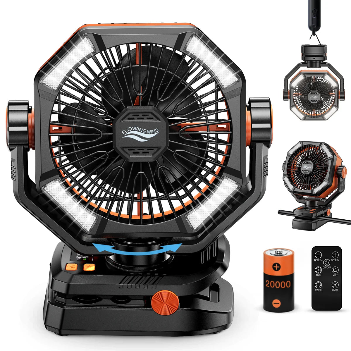 Ventilateur de camping 20 000 mAh avec LED – Portable et rechargeable