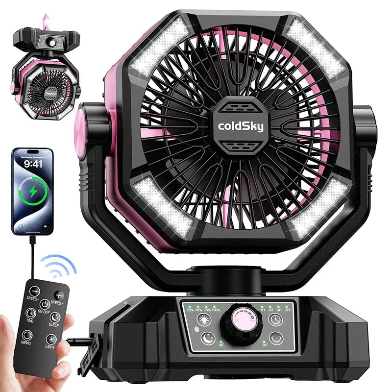 Ventilateur de camping 20 000 mAh avec LED – Portable et rechargeable