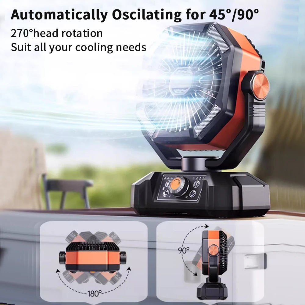 Ventilateur de camping 20 000 mAh avec LED – Portable et rechargeable