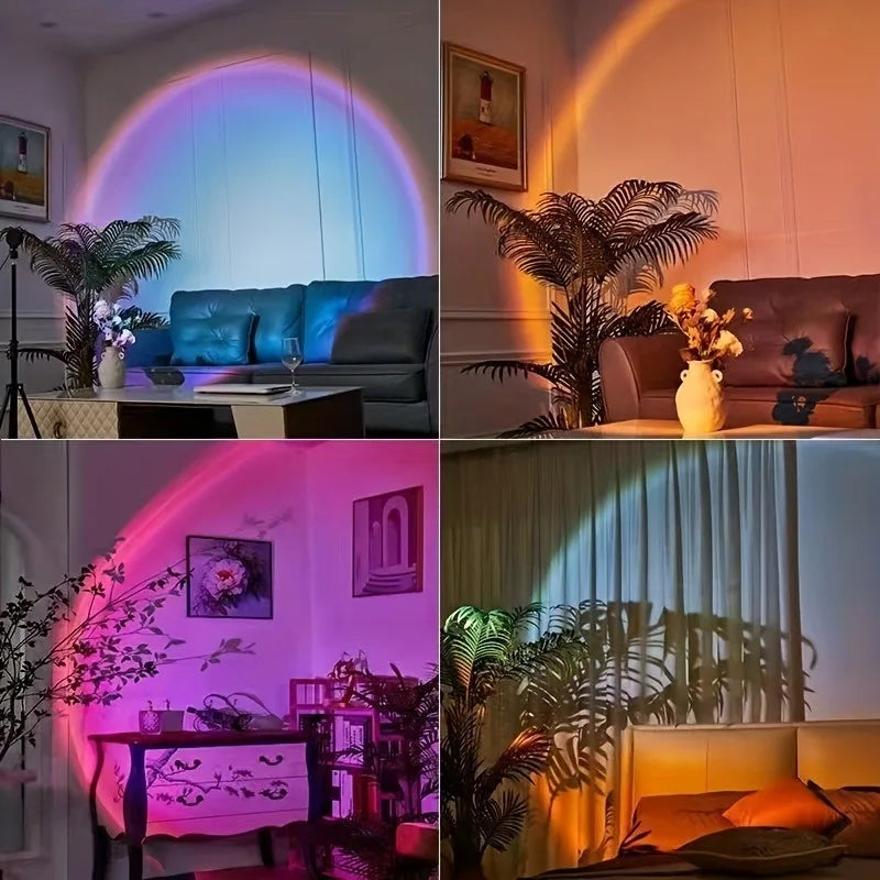 Lampe de Projection Coucher de Soleil LED – 16 Couleurs, Télécommande, USB, Effets Lumineux Dynamiques pour Chambre, Salon et Décoration