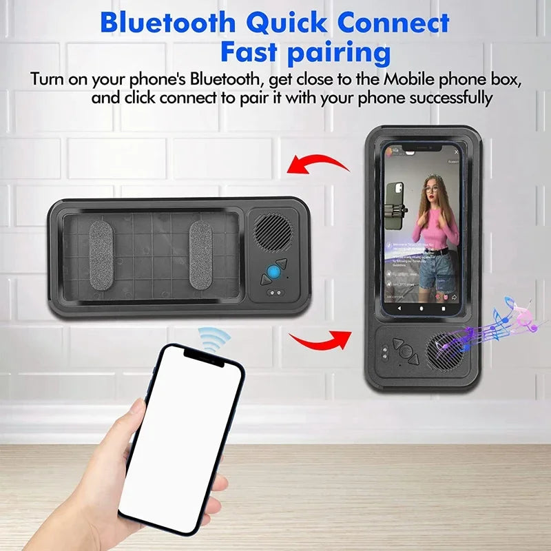 Coque Étanche pour Téléphone avec Haut-Parleur Bluetooth – Support Mural Anti-Buée pour Douche, Salle de Bain et Cuisine