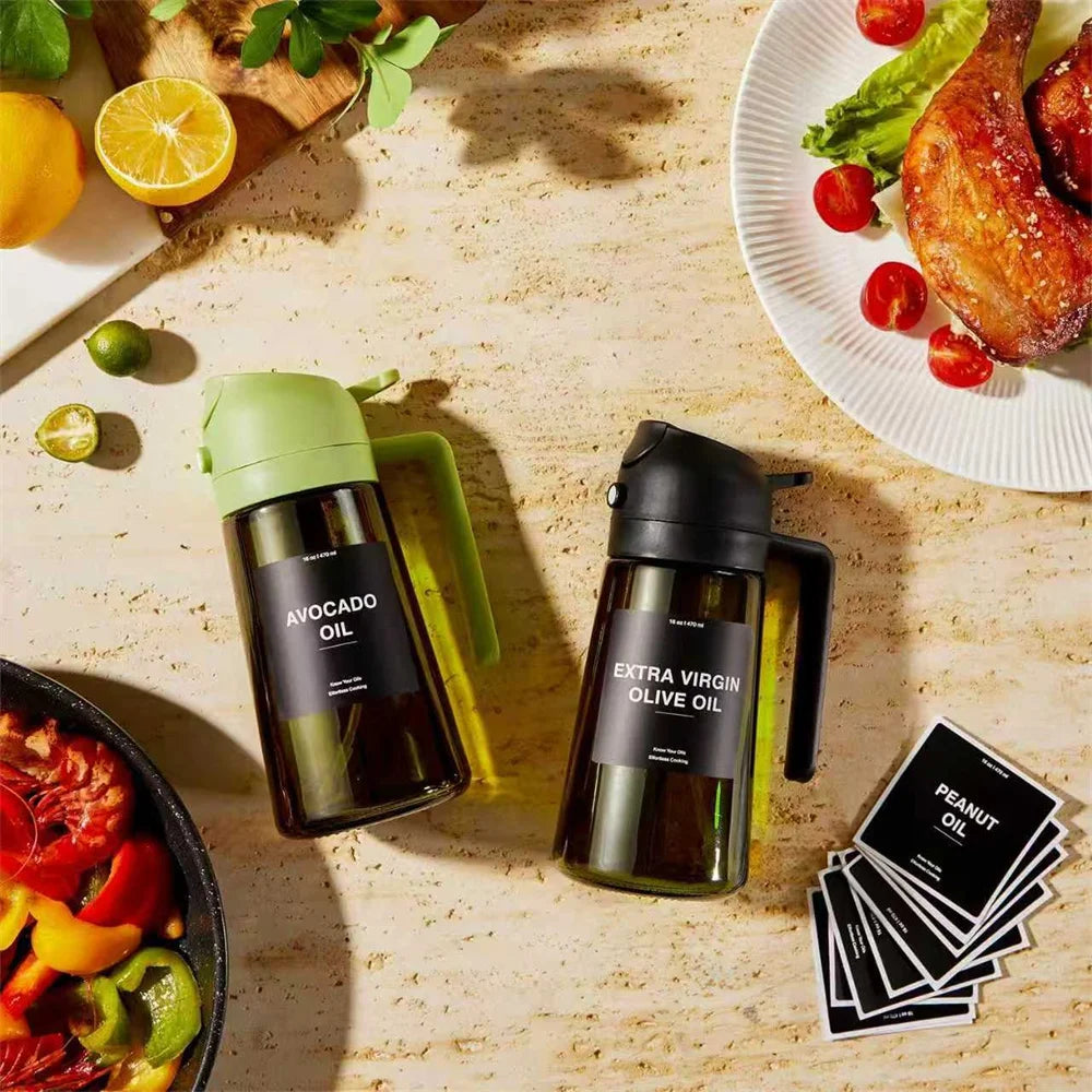 Pulvérisateur d'huile d'olive 2-en-1 – Vaporisateur et verseur en verre 470 ml