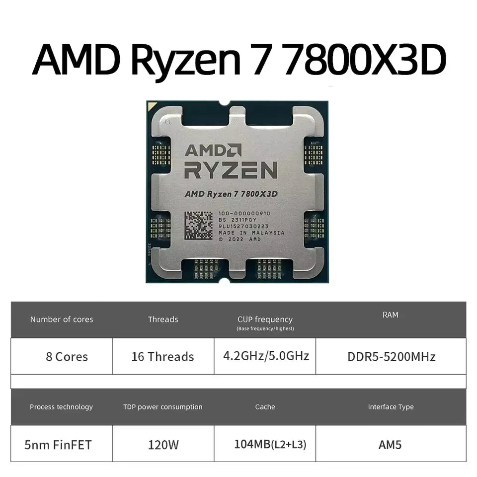 AMD Ryzen 7 7800X3D – Processeur Gaming 8 Cœurs, Socket AM5