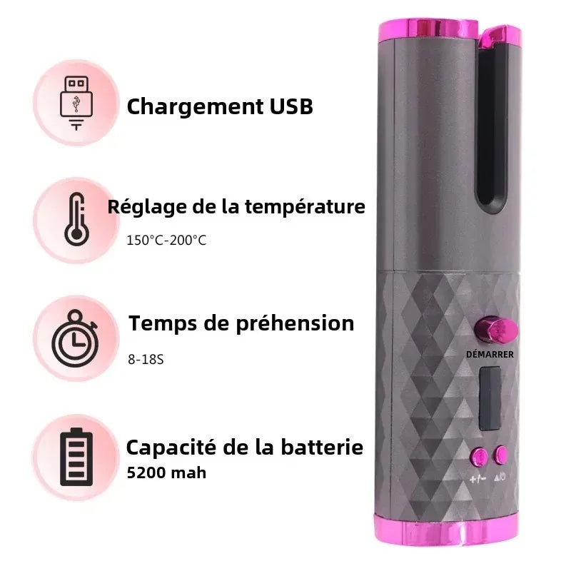 Bigoudi automatique sans fil USB – Fer à friser portable anti-brûlure