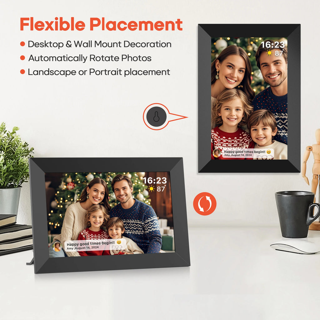Cadre Photo Numérique Frameo 10,1" WiFi – Écran Tactile HD IPS 1280 × 800, 32 Go, Partage Instantané de Photos, Montage Mural