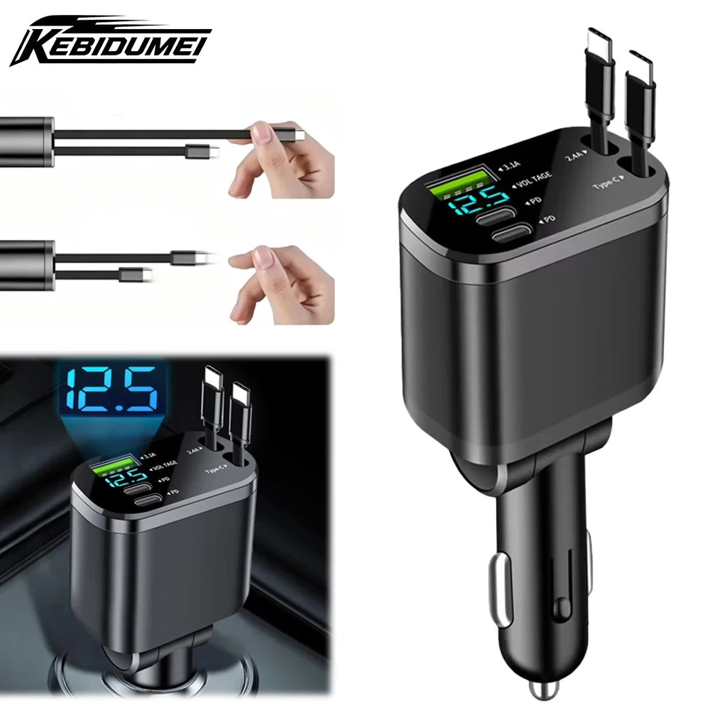 Chargeur de voiture rétractable 150W 5-en-1 – Charge rapide USB