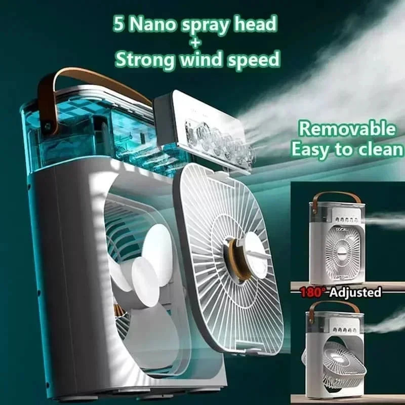 Mini climatiseur portable 3-en-1 – Ventilateur, humidificateur et refroidisseur d'air avec LED