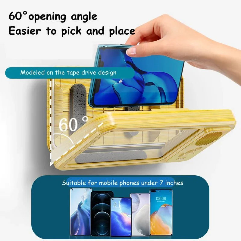 Coque Étanche pour Téléphone avec Haut-Parleur Bluetooth – Support Mural Anti-Buée pour Douche, Salle de Bain et Cuisine