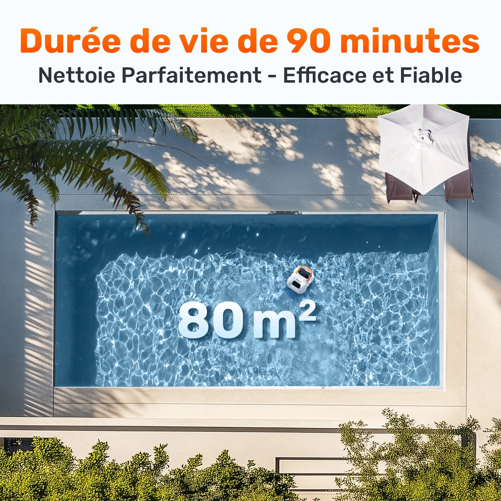 Robot piscine sans fil 2026 – Aspirateur automatique avec 80 min d'autonomie
