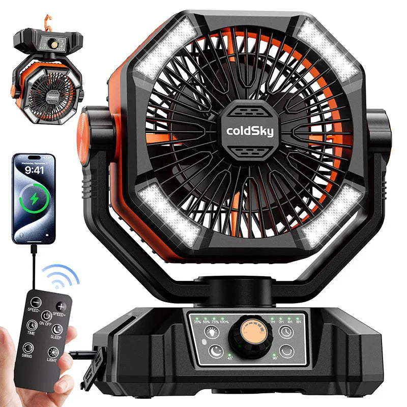 Ventilateur de camping 20 000 mAh avec LED – Portable et rechargeable