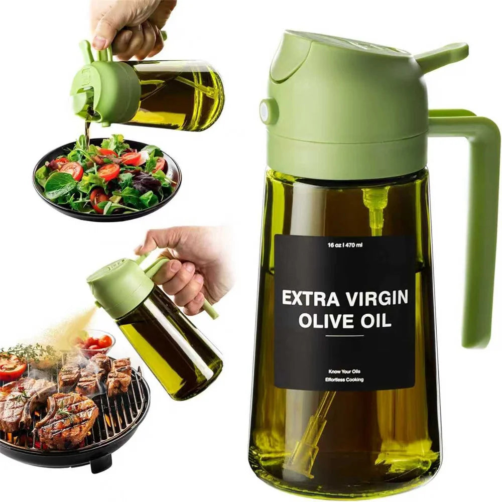 Pulvérisateur d'huile d'olive 2-en-1 – Vaporisateur et verseur en verre 470 ml