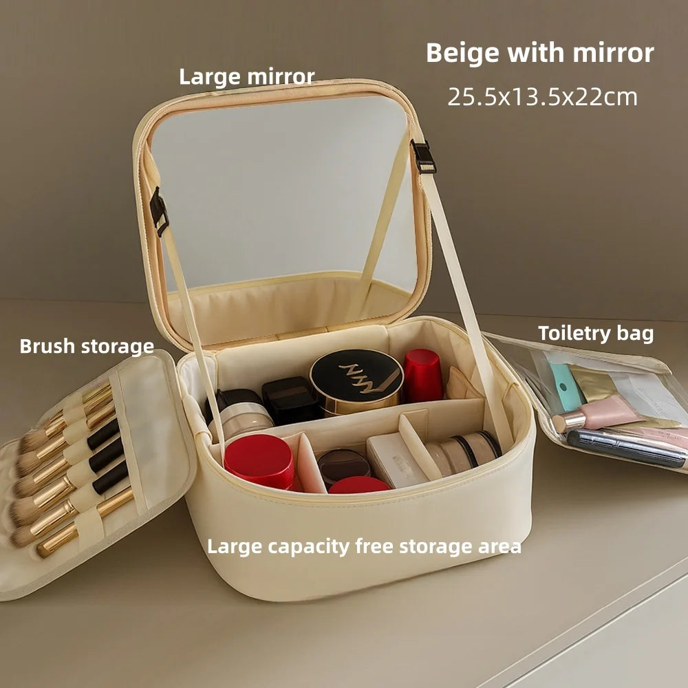 Trousse de maquillage avec miroir LED – Grande capacité, organisateur de voyage