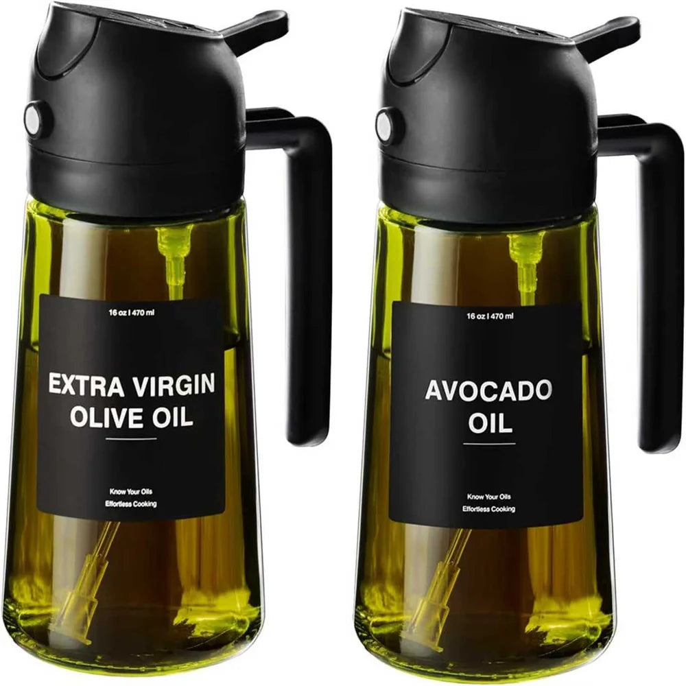 Pulvérisateur d'huile d'olive 2-en-1 – Vaporisateur et verseur en verre 470 ml