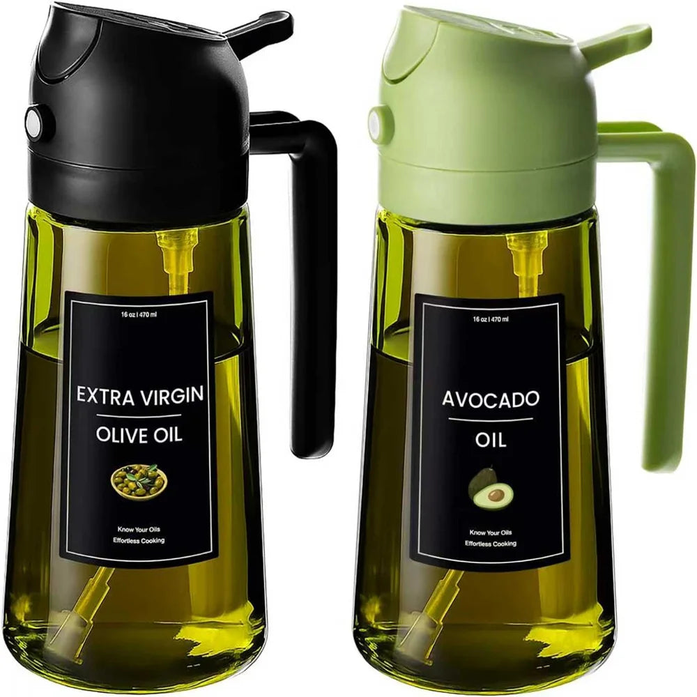 Pulvérisateur d'huile d'olive 2-en-1 – Vaporisateur et verseur en verre 470 ml
