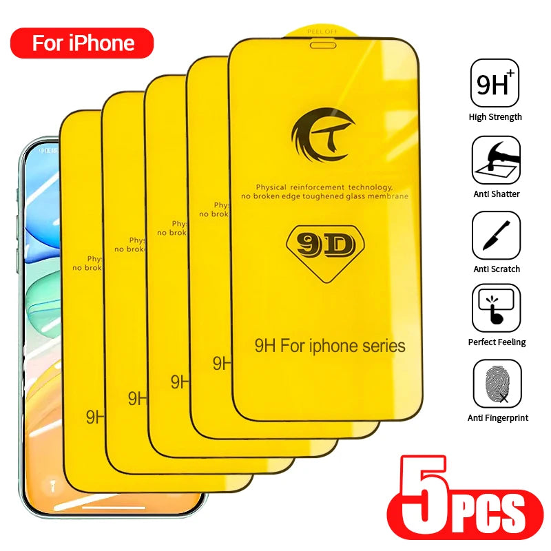 Lot de 5 Verres Trempés 9D pour iPhone – Protection Écran Haute Résistance