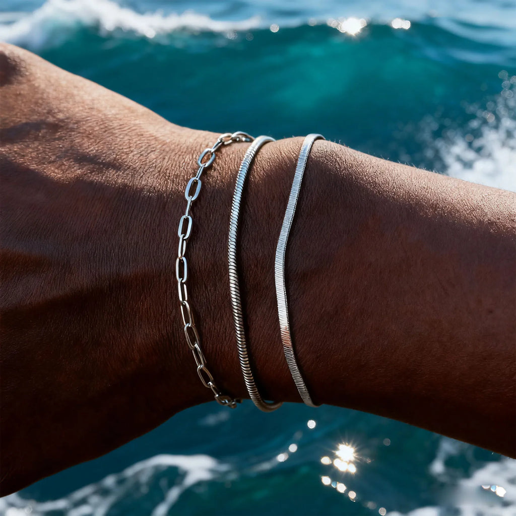 Lot de 3 Bracelets à Chaîne pour Homme – Acier Inoxydable Réglable, Style Minimaliste Hip-Hop