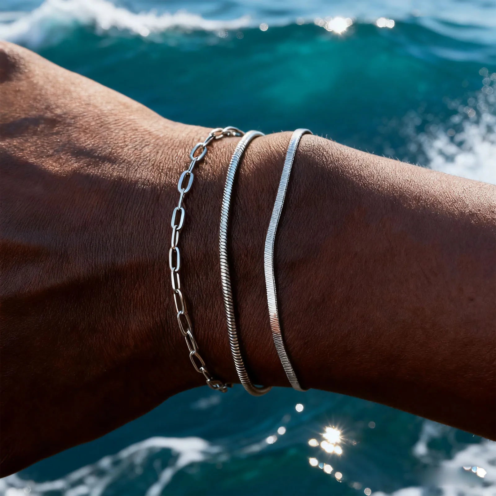 Lot de 3 Bracelets à Chaîne pour Homme – Acier Inoxydable Réglable, Style Minimaliste Hip-Hop