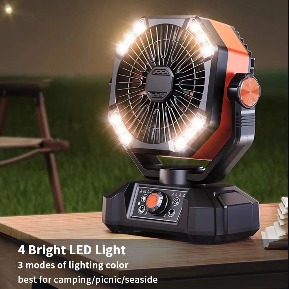 Ventilateur de camping 20 000 mAh avec LED – Portable et rechargeable