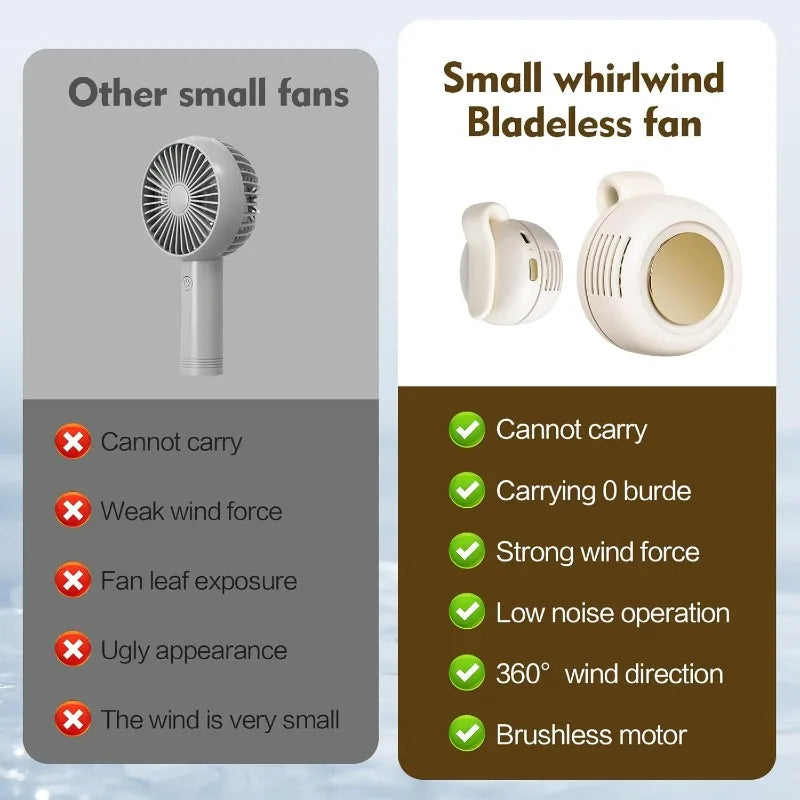 Mini Ventilateur Portable USB Rechargeable – Sans Pales, Silencieux, à Clip, 3 Vitesses