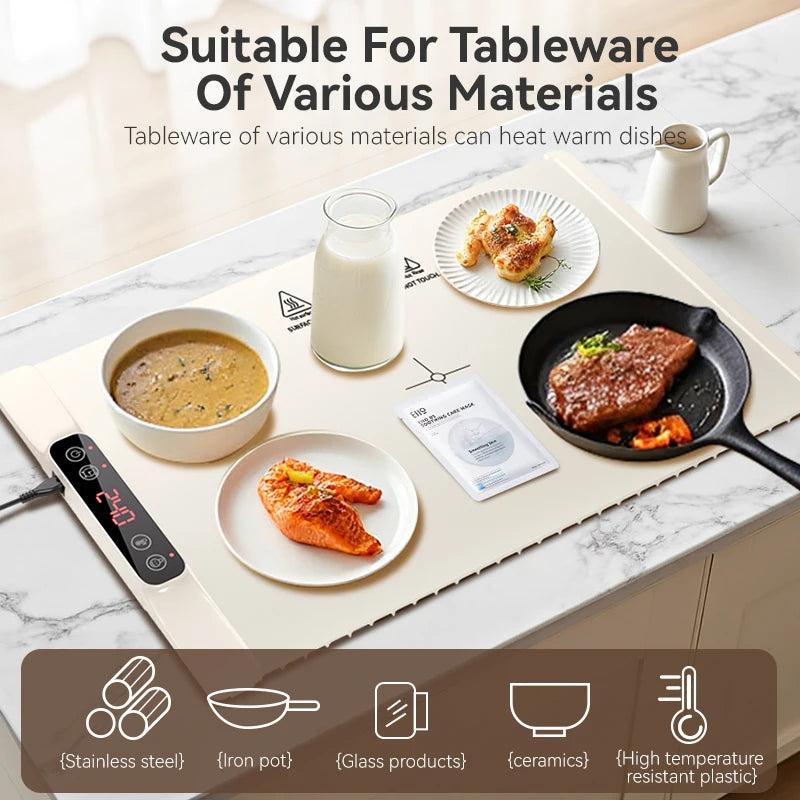 Tapis Chauffant Électrique pour Aliments – Plateau Chauffant Portable, Chauffe-Rapide en 10 Secondes, Idéal pour Buffets, Fêtes et Usage Quotidien