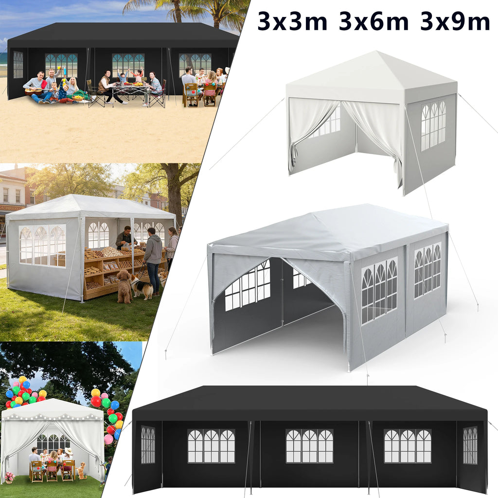 Tente de réception 3x3 / 3x6 / 3x9 m – Pavillon de jardin avec parois amovibles
