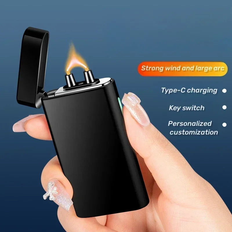 Briquet Électrique à Arc Rechargeable USB-C – Briquet Coupe-Vent en Métal avec Écran LED, Allume-Bougie et Allume-Cigarette Portable