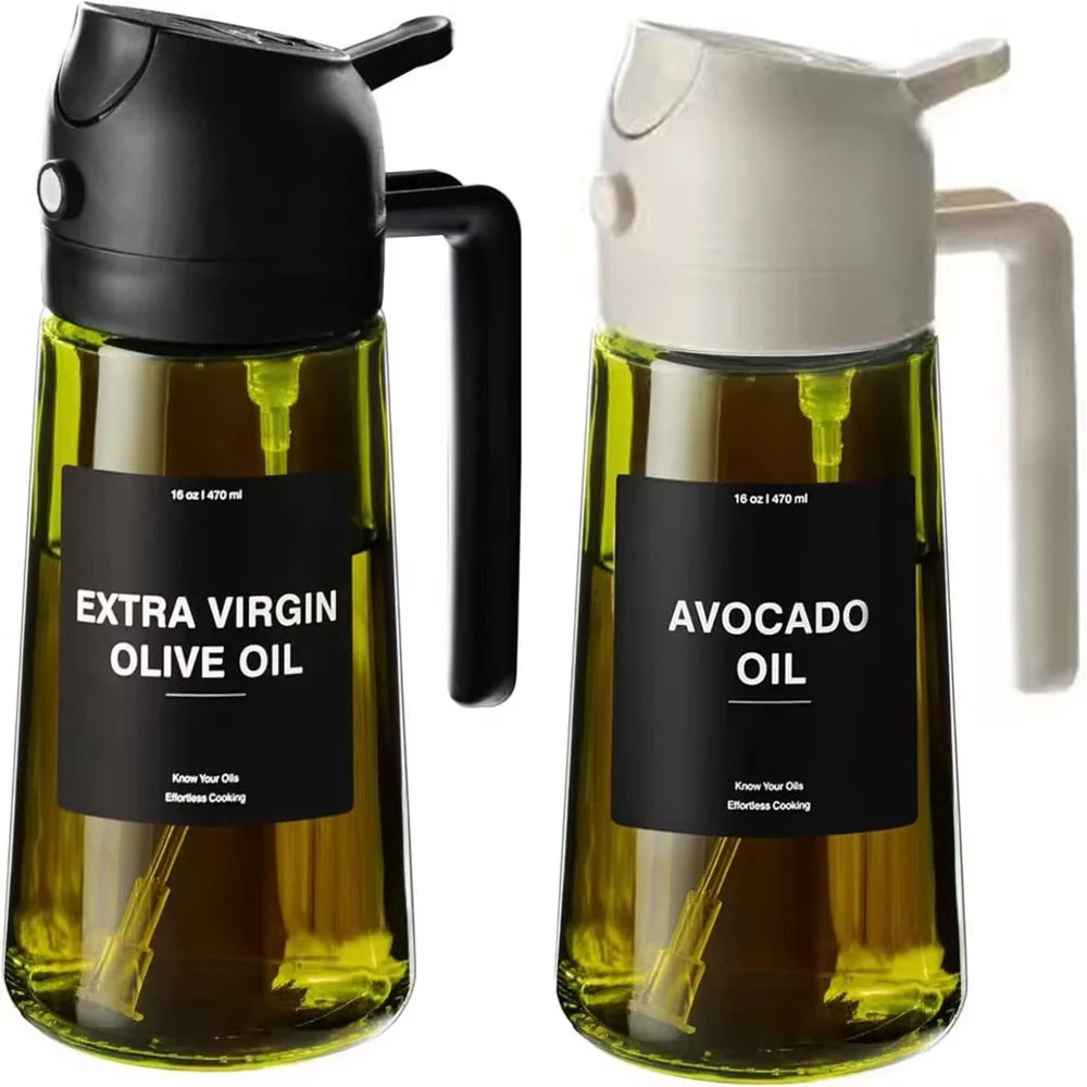 Pulvérisateur d'huile d'olive 2-en-1 – Vaporisateur et verseur en verre 470 ml