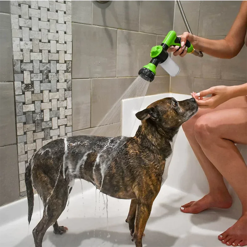 Pistolet de Douche Haute Pression pour Chien – Buse de Pulvérisation 3 Modes avec Réservoir à Savon, Outil de Lavage et Toilettage pour Animaux