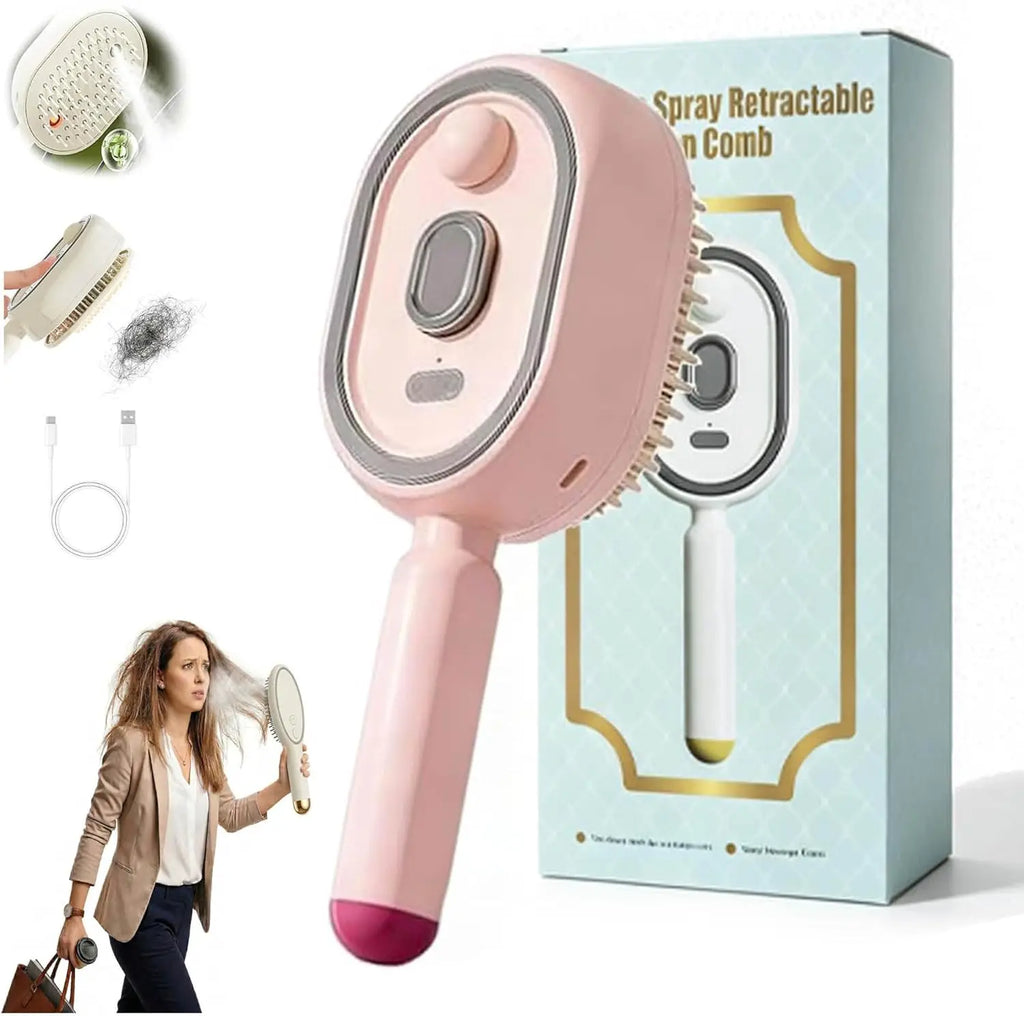 Brosse électrique 3-en-1 pour cheveux – Massage, vapeur et démêlage rechargeable