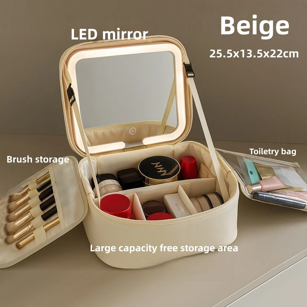 Trousse de maquillage avec miroir LED – Grande capacité, organisateur de voyage