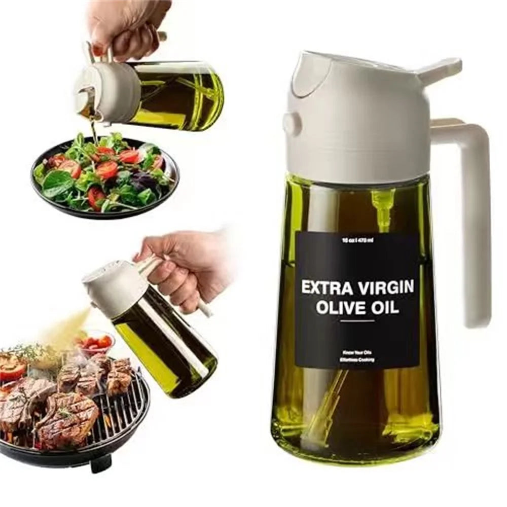 Pulvérisateur d'huile d'olive 2-en-1 – Vaporisateur et verseur en verre 470 ml