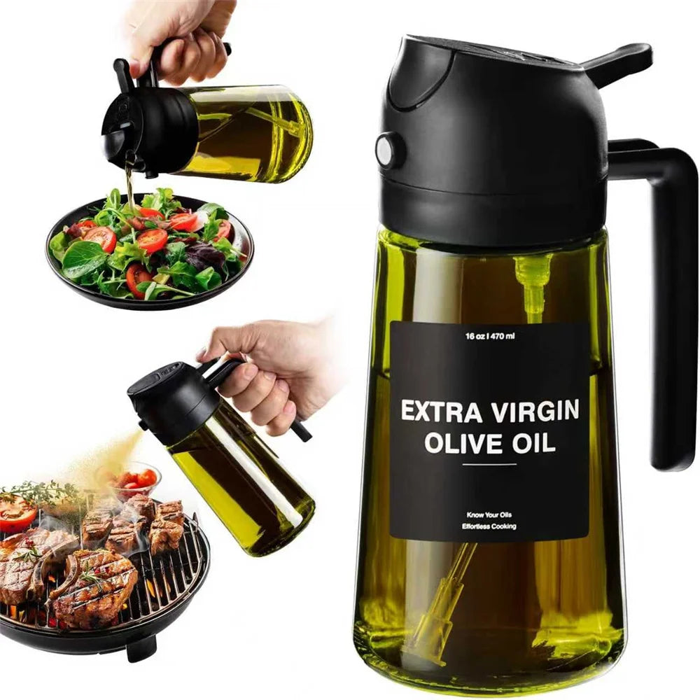 Pulvérisateur d'huile d'olive 2-en-1 – Vaporisateur et verseur en verre 470 ml