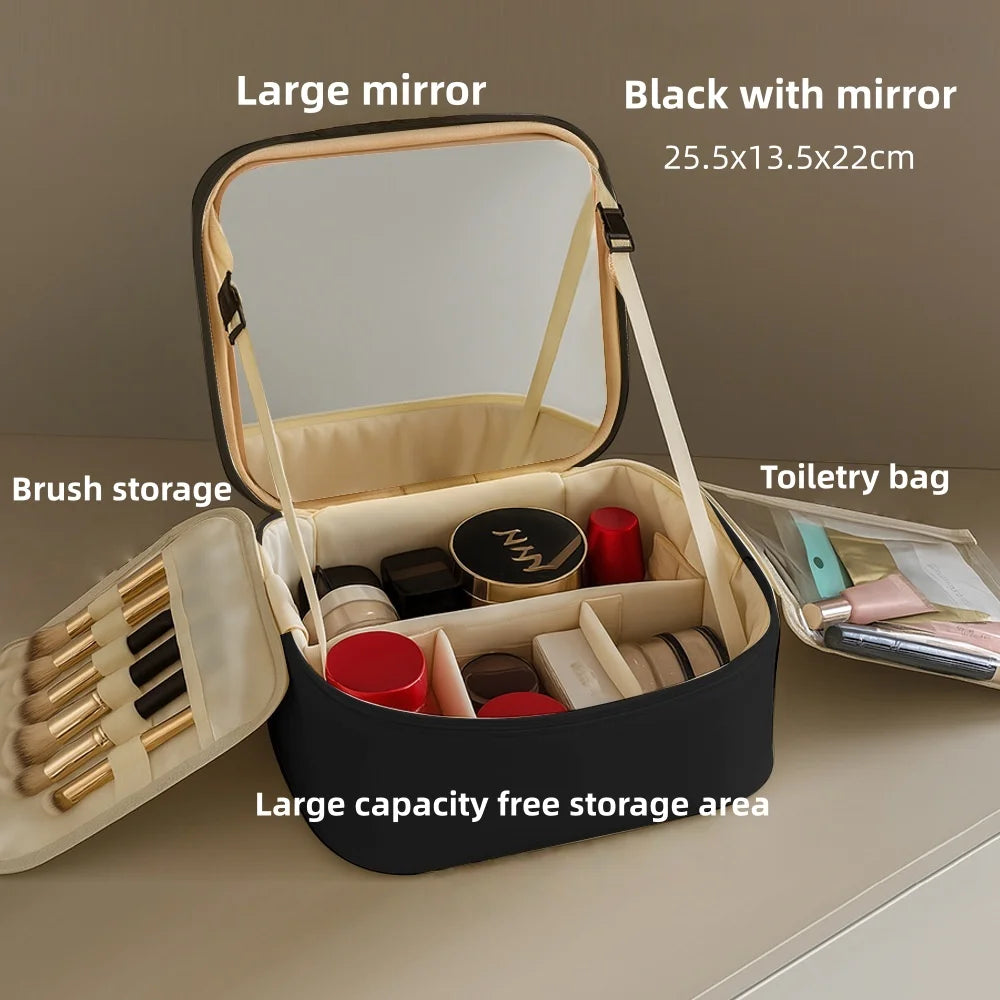 Trousse de maquillage avec miroir LED – Grande capacité, organisateur de voyage