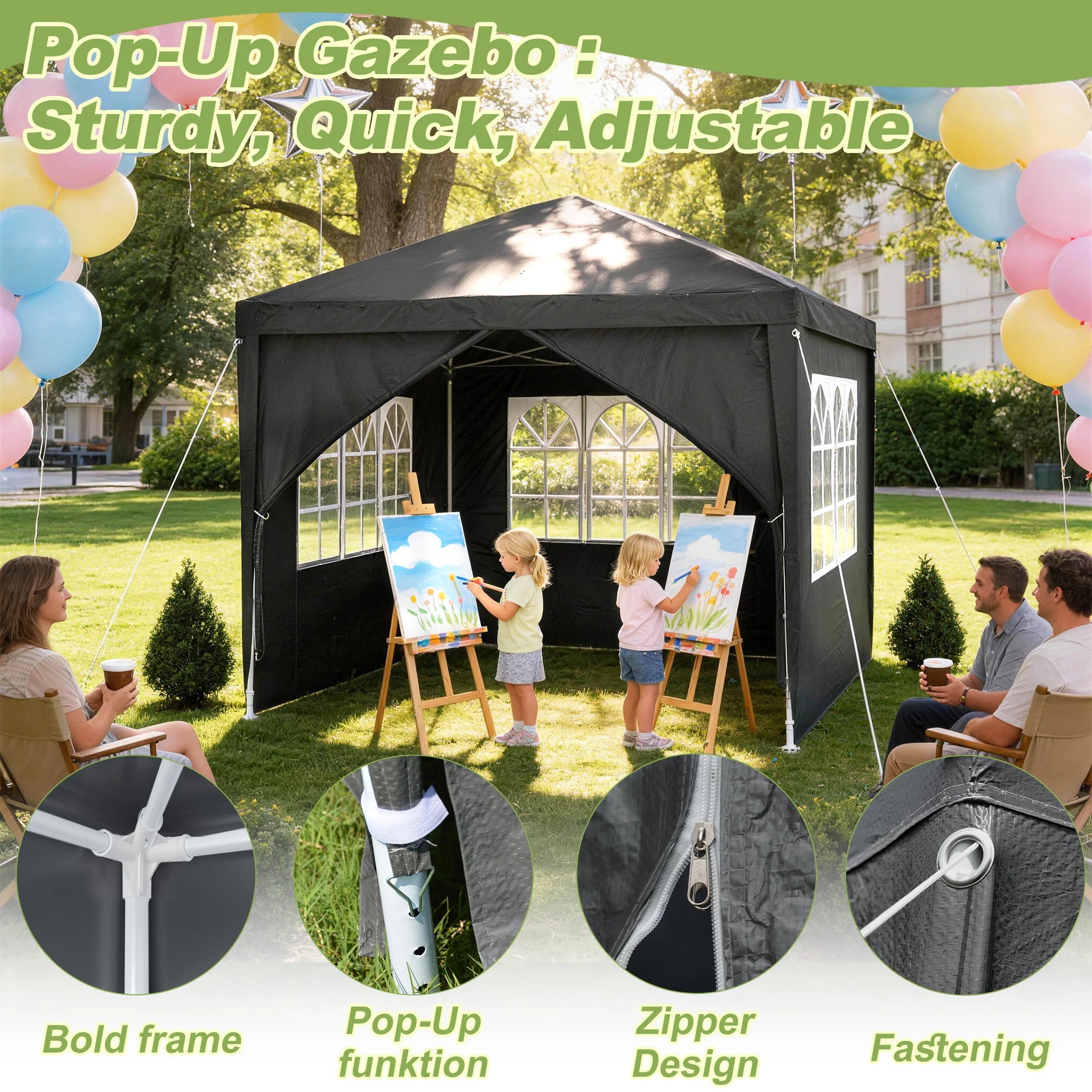 Tente de réception 3x3 / 3x6 / 3x9 m – Pavillon de jardin avec parois amovibles