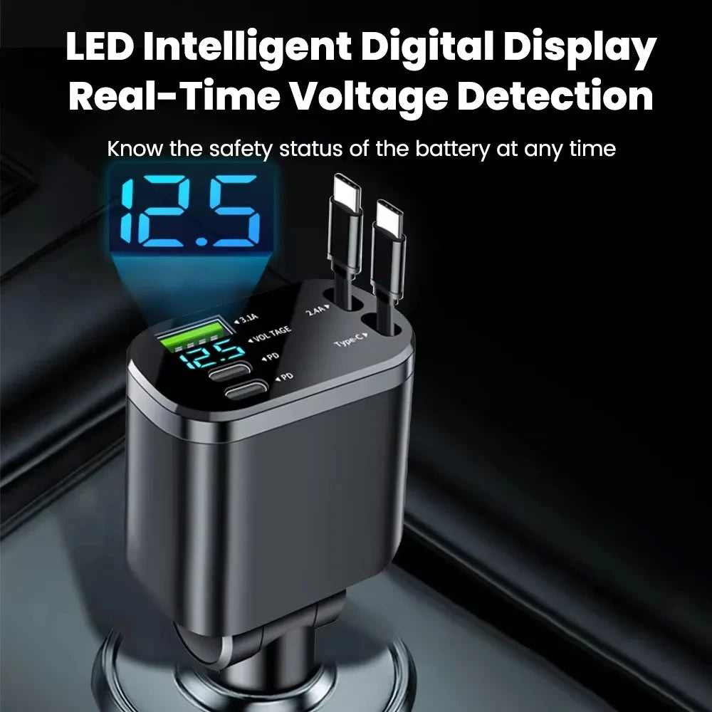 Chargeur de voiture rétractable 150W 5-en-1 – Charge rapide USB